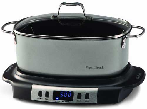 West Bend 6 Qt. Oval Silver Manual Crockery Slow Cooker with Ceramic  Cooking Vessel and Glass Lid 87156 - The Home Depot